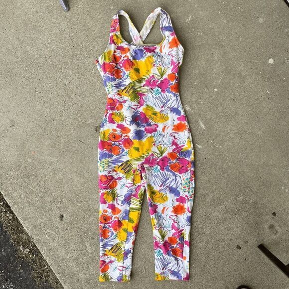 RARE 1980s Bony Shrikov Bodywear Floral Print Jumpsuit, Size L, Excellent Condit - Picture 2 of 10